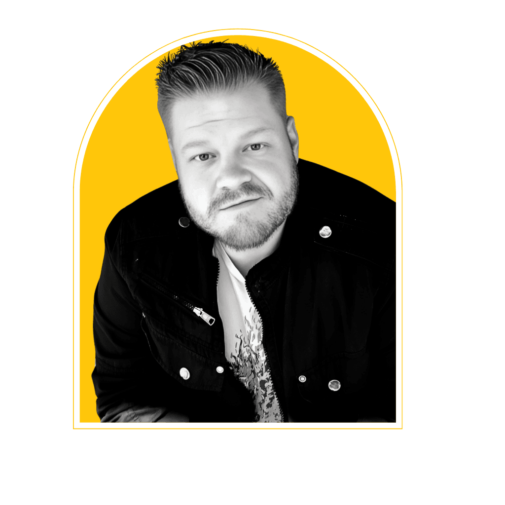 Morgan McKell, Strategy Zoo founder and marketing consultant portrait with yellow background