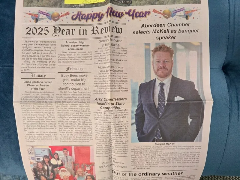 Aberdeen Times front page naming Morgan McKell as the Aberdeen Chamber banquet speaker