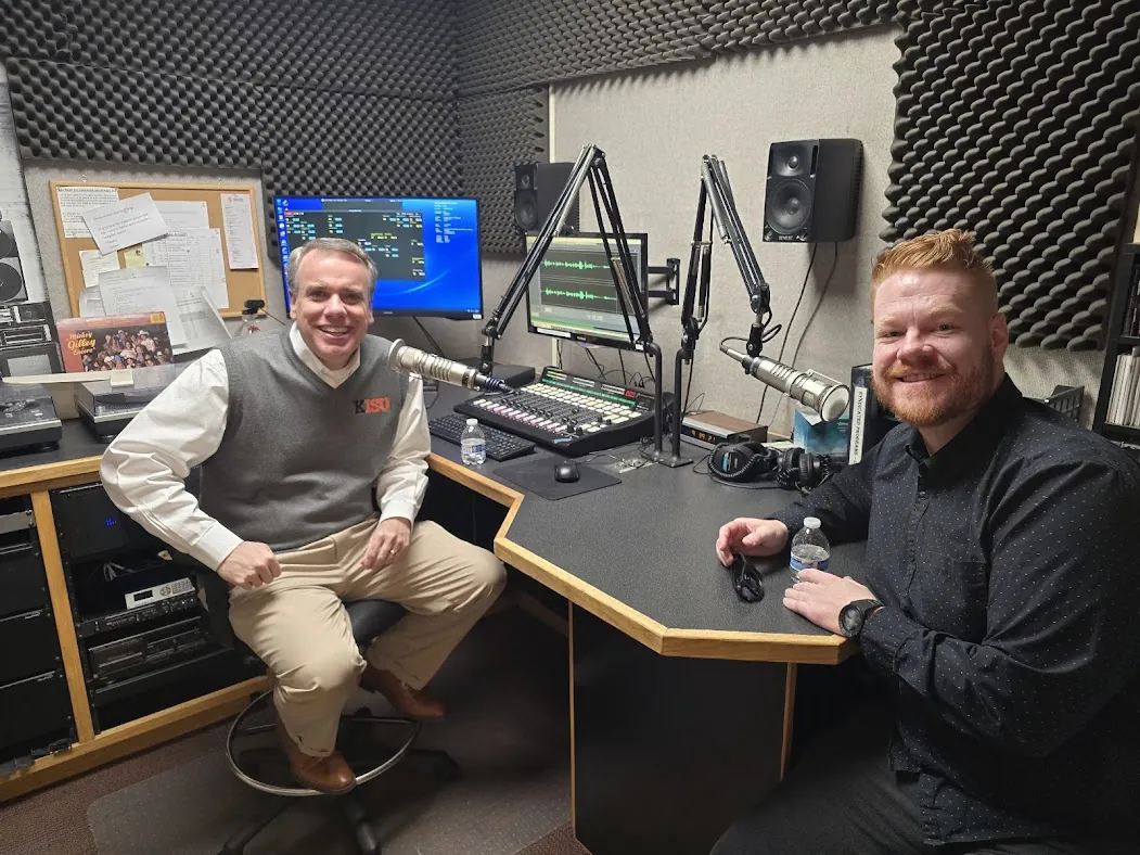Morgan McKell recording the Marketing Algorithms podcast with Shane Hunt of McGraw Hill Higher Education