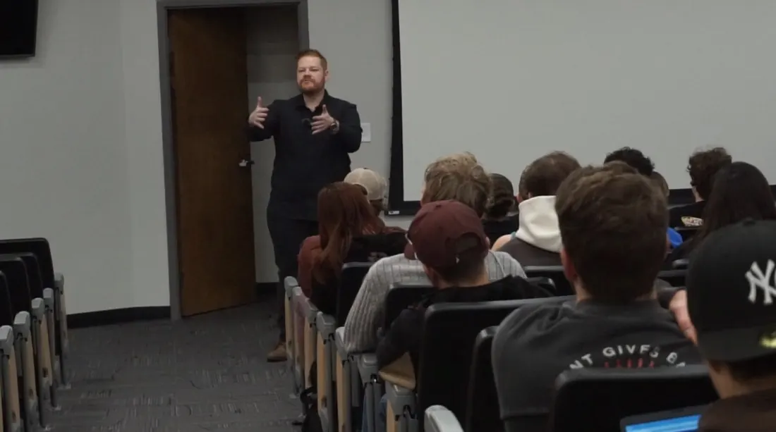 Morgan McKell presenting to a classroom at Idaho State University