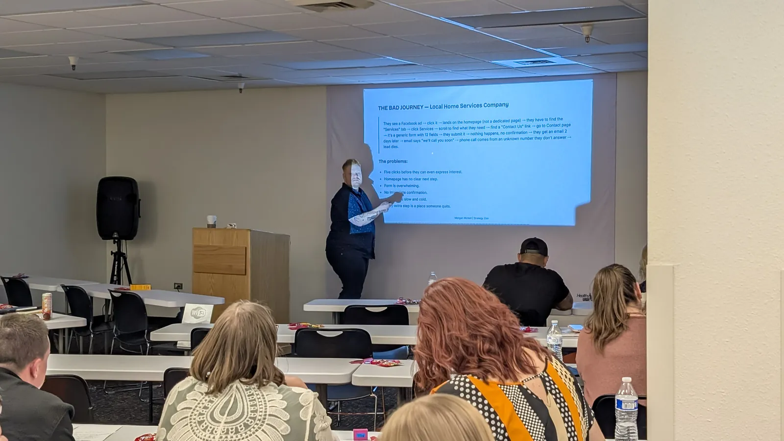 Morgan McKell teaching a marketing strategy workshop at Portneuf Health Trust