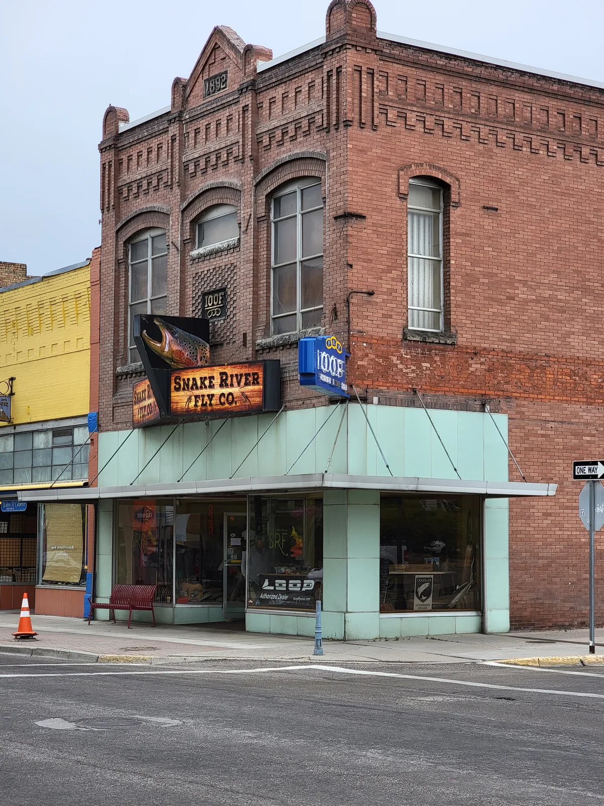 Historic brick storefront in Old Town Pocatello, Idaho