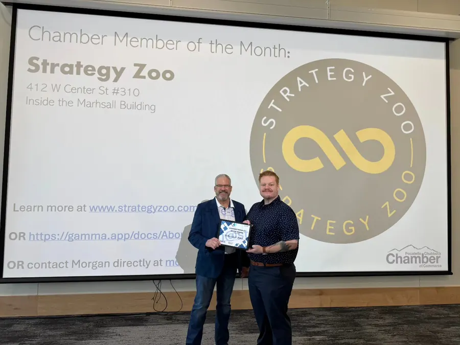 Strategy Zoo recognized as Chamber Member of the Month with Morgan McKell presenting