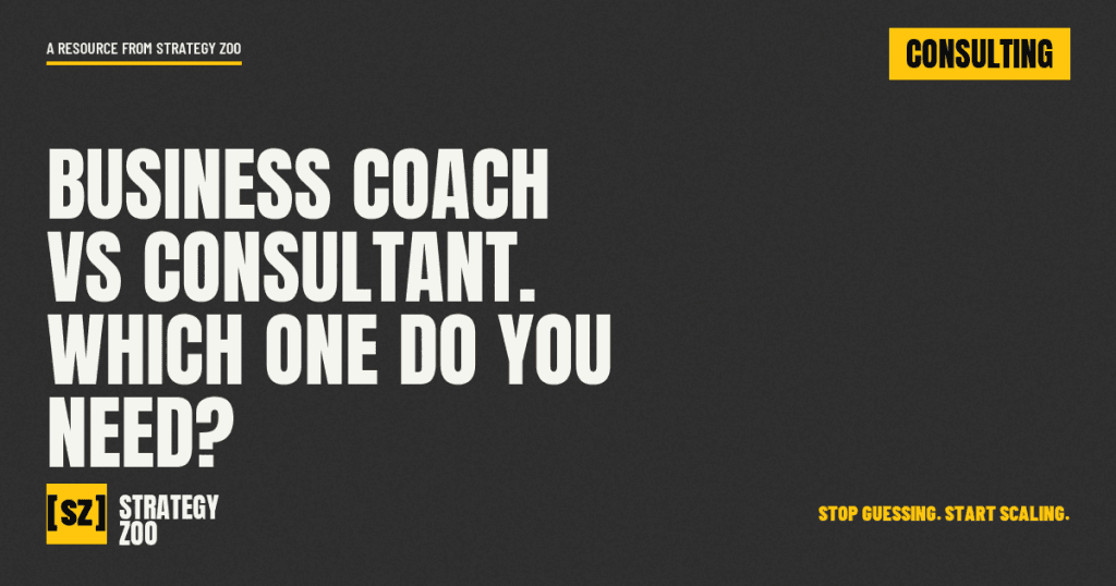 Business coach vs consultant title card from Strategy Zoo