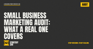 Strategy Zoo cover graphic for an article on what a small business marketing audit covers